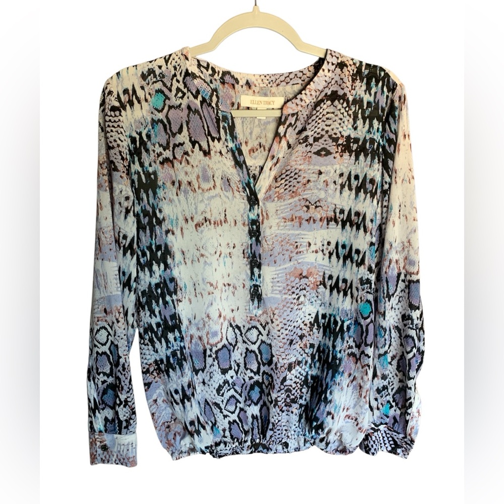 Ellen Tracy women’s blouse snake size small animal print southwest Y2K office